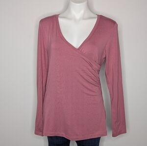 Halogen Blush Pink V Neck Lightweight Long Sleeve Top L